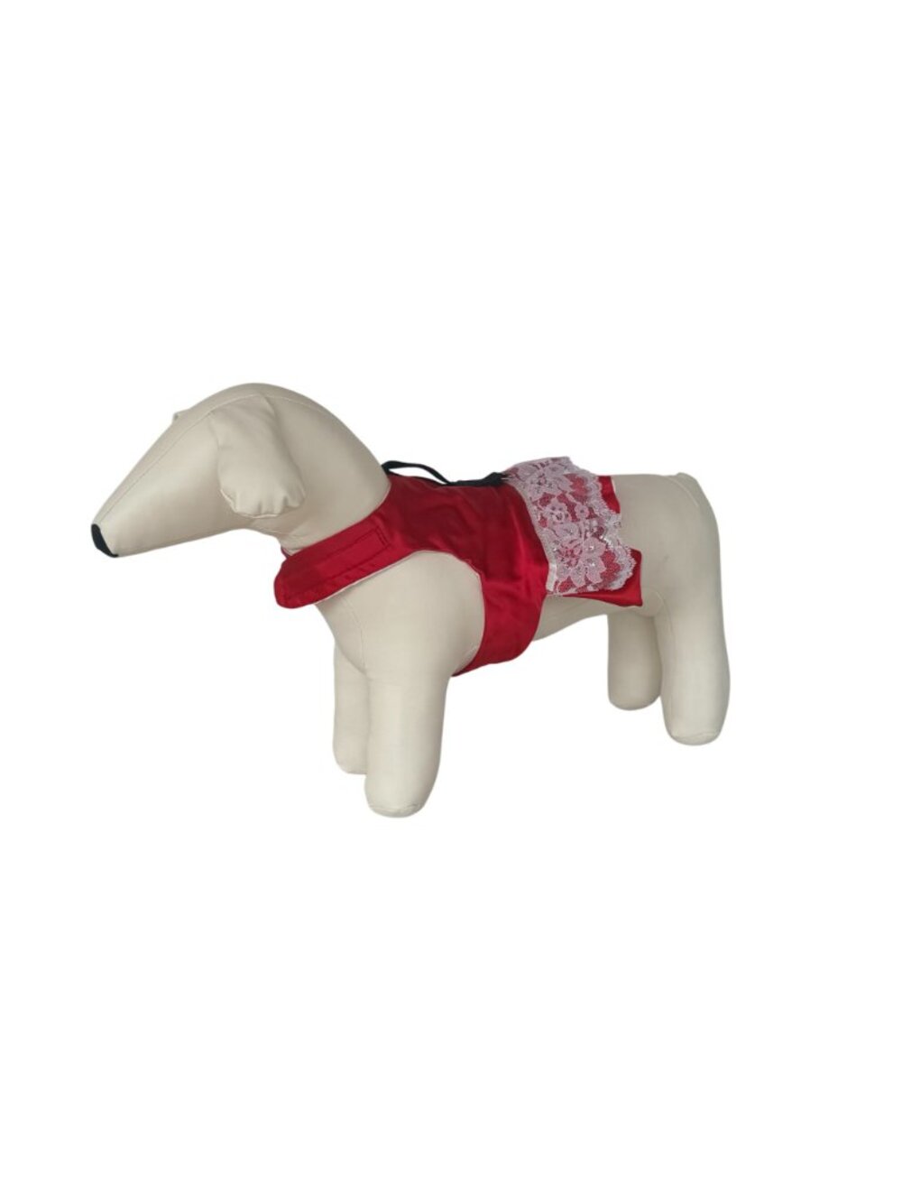 Handmade Small Dog Adjustable Dress Outfit w Harness Red & White Lace Fancy - Picture 3 of 6